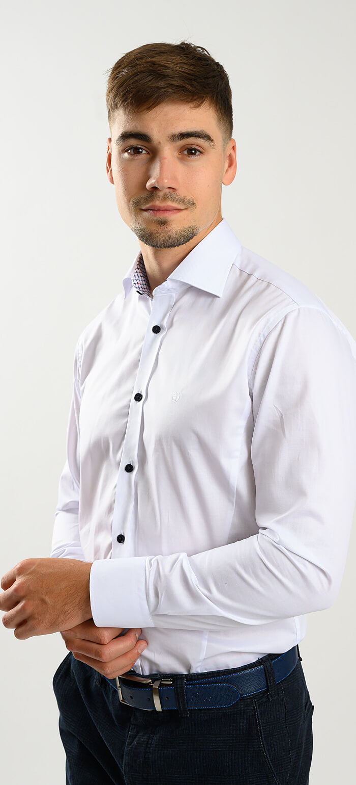 White Extra Slim Fit Shirt with Patterned Pleat