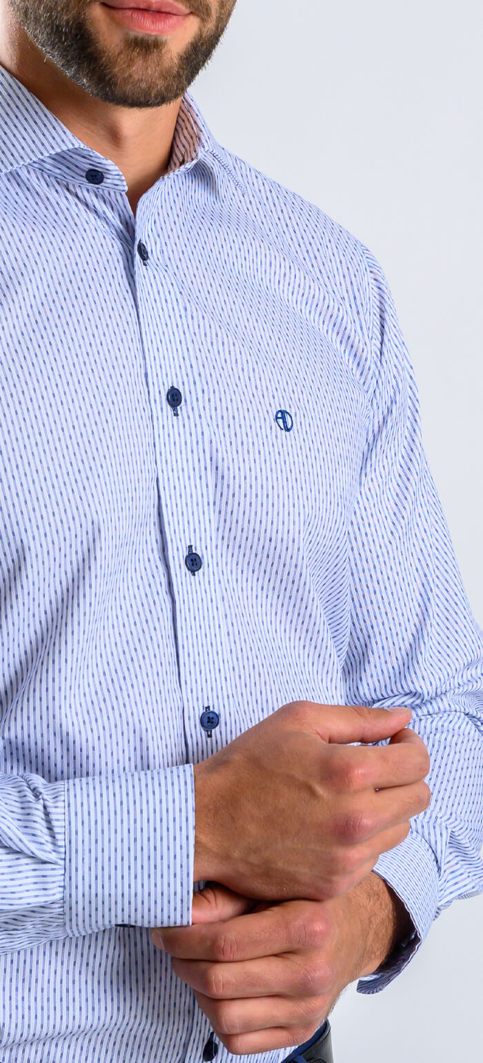 White Slim Fit Shirt with Blue Stripes