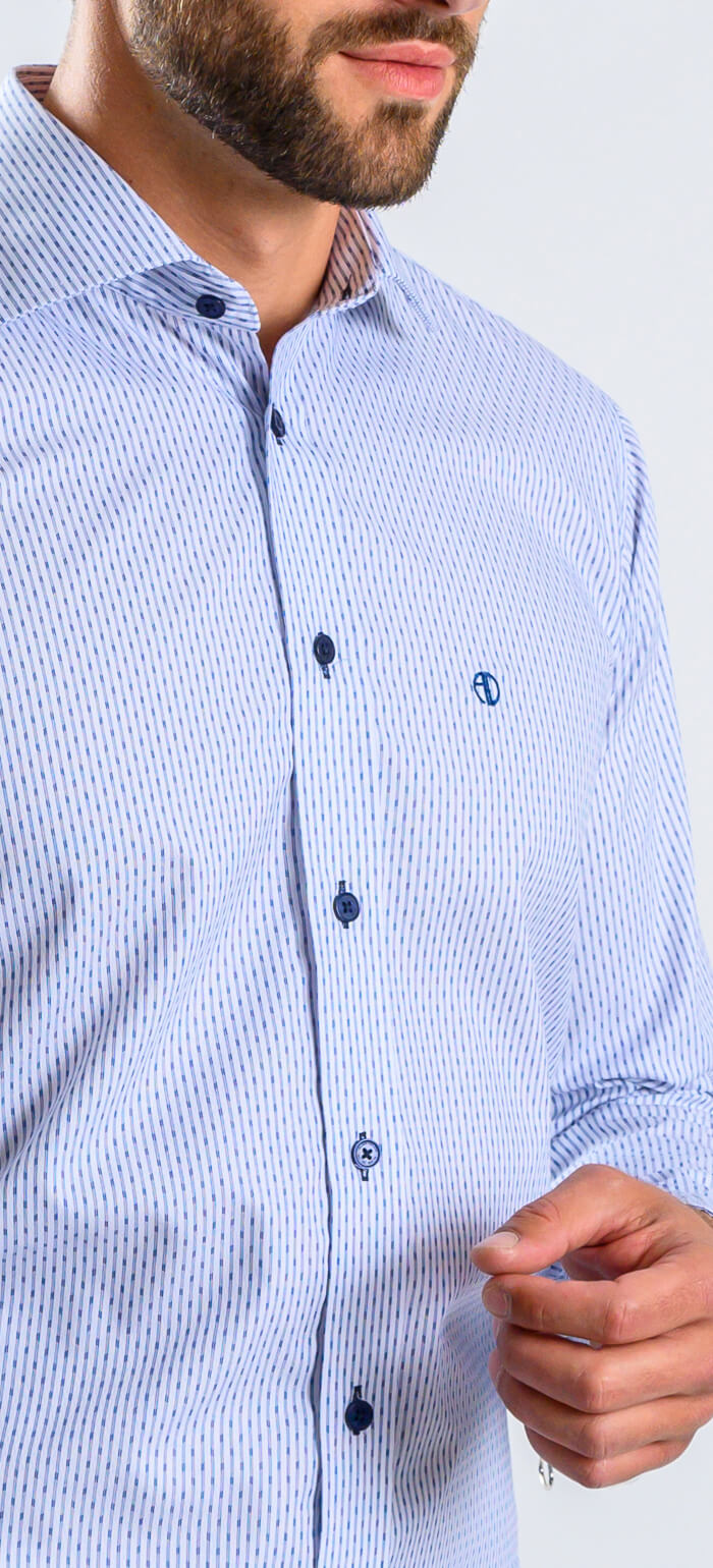 White Slim Fit Shirt with Blue Stripes