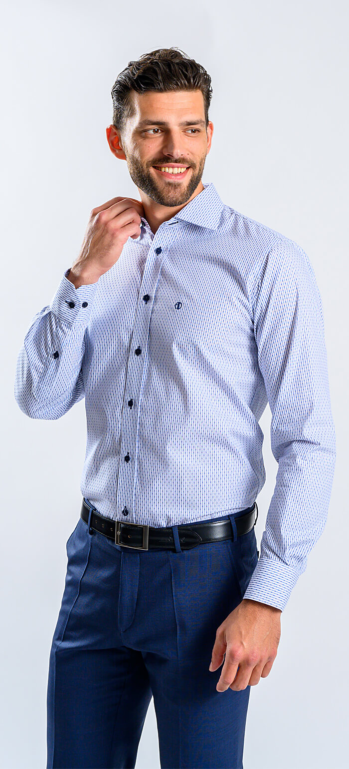 White Slim Fit Shirt with Blue Stripes