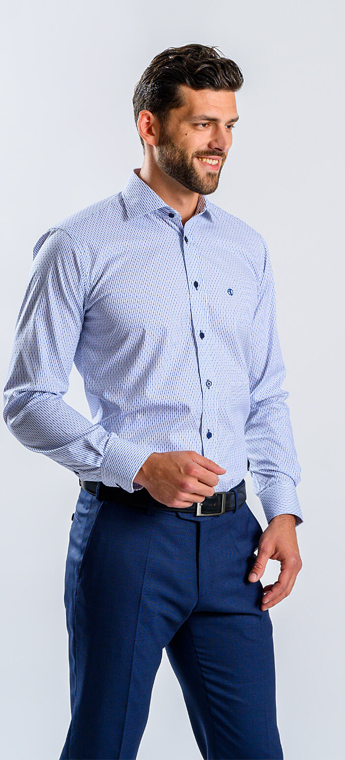 White Slim Fit Shirt with Blue Stripes