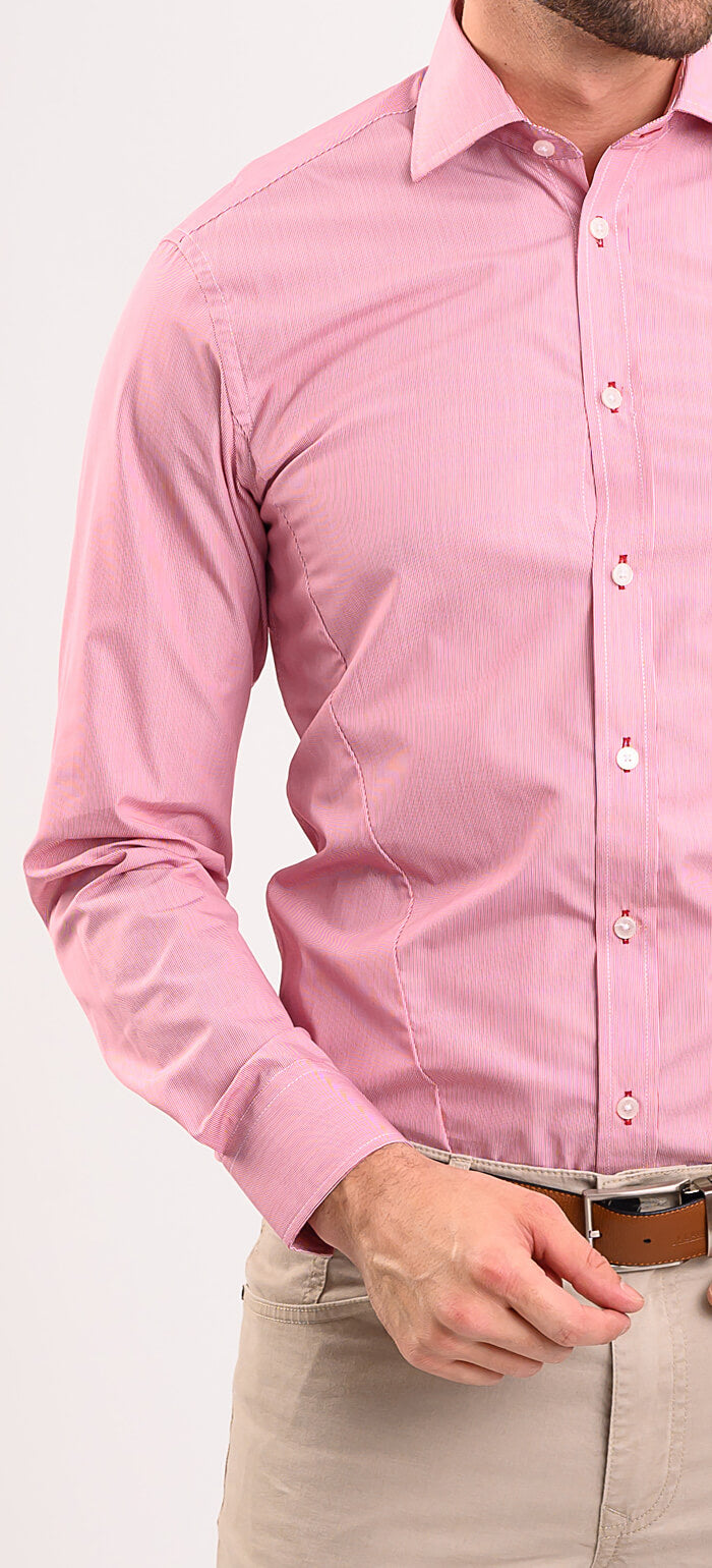 Red Extra Slim Fit Shirt with White Stripes