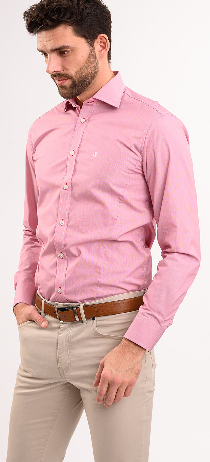 Red Extra Slim Fit Shirt with White Stripes