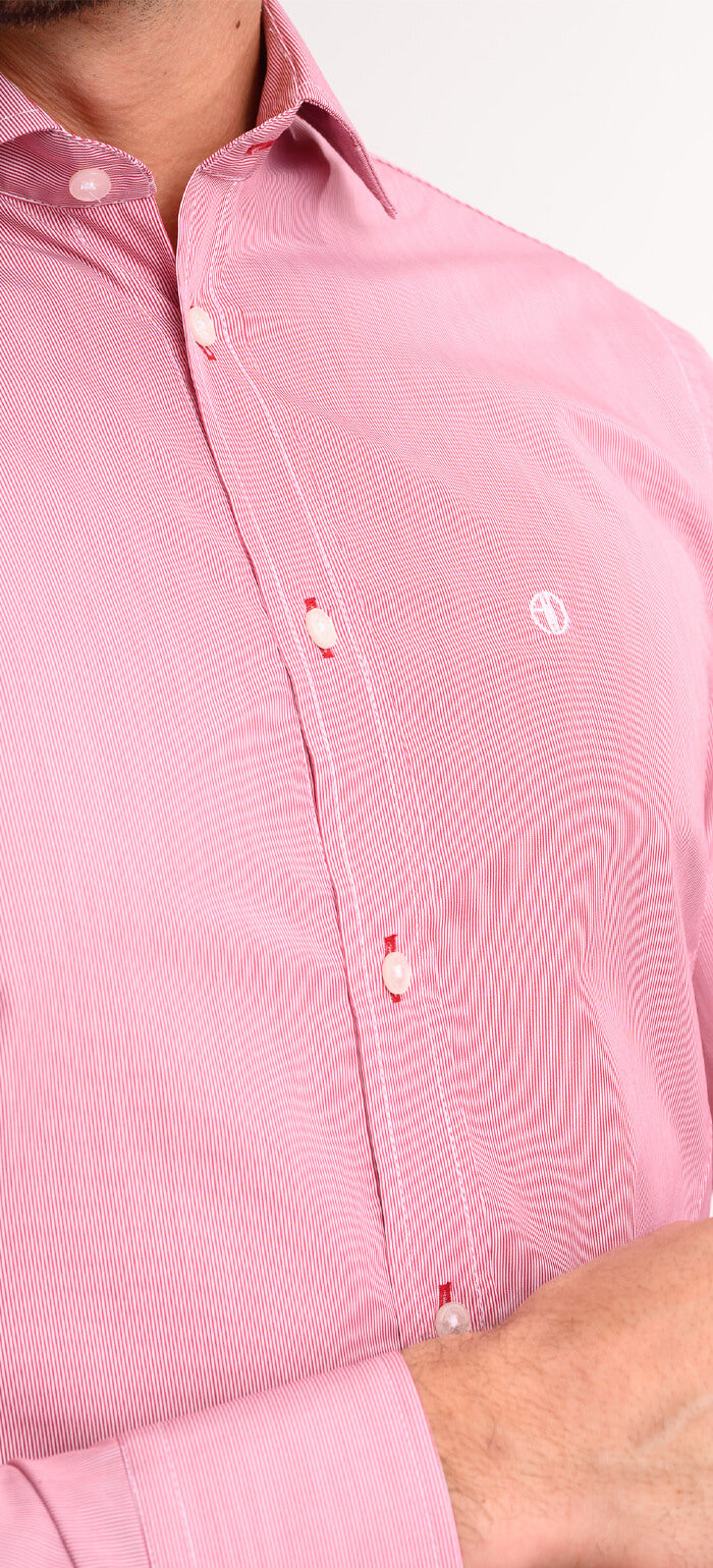 Red Extra Slim Fit Shirt with White Stripes