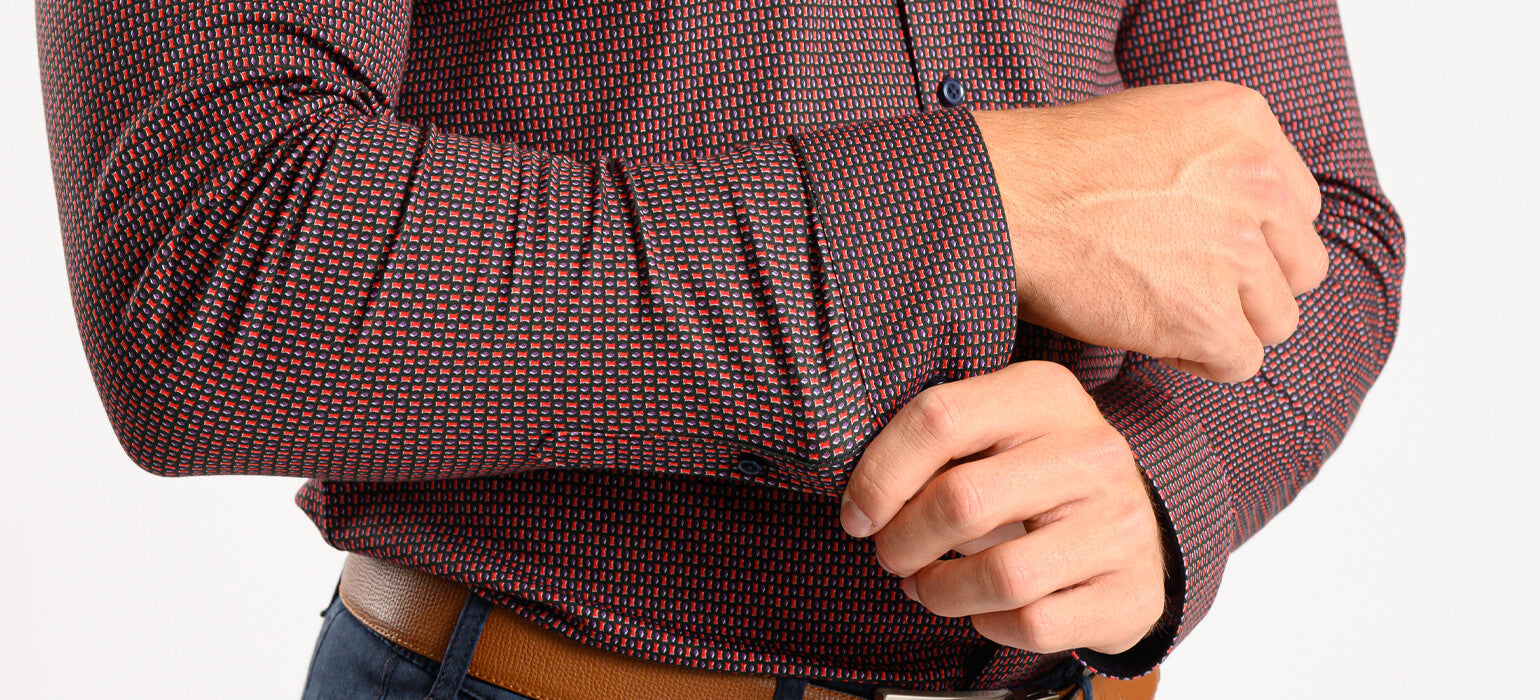 Red patterned stretch Extra Slim Fit shirt with anti-wrinkle treatment