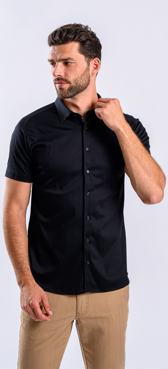 Black Stretch Extra Slim Fit Short Sleeve Shirt