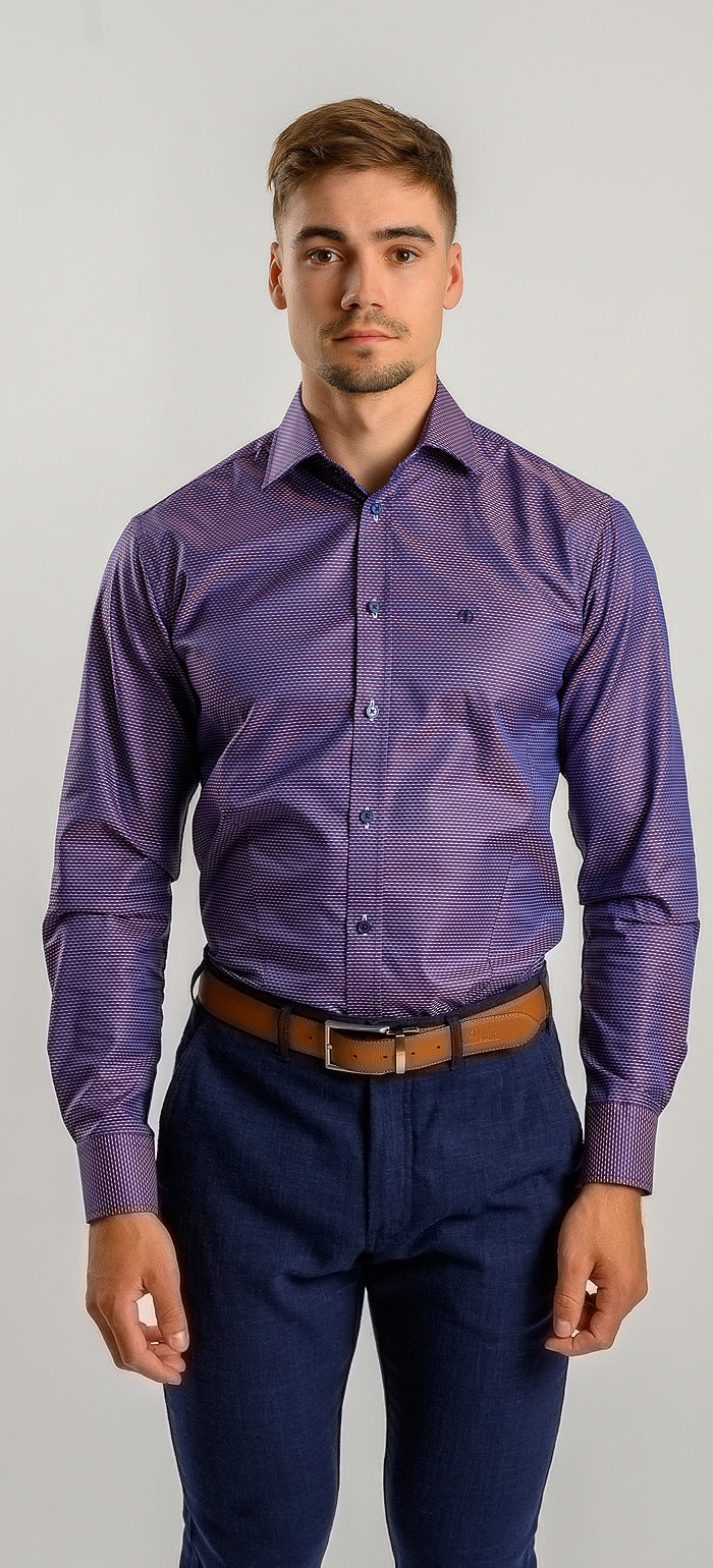 Purple Extra Slim Fit Shirt with Red and Grey Pattern