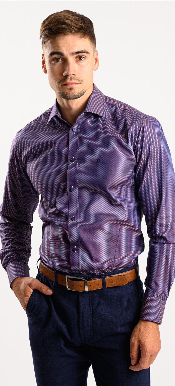 Purple Extra Slim Fit Shirt with Red and Grey Pattern