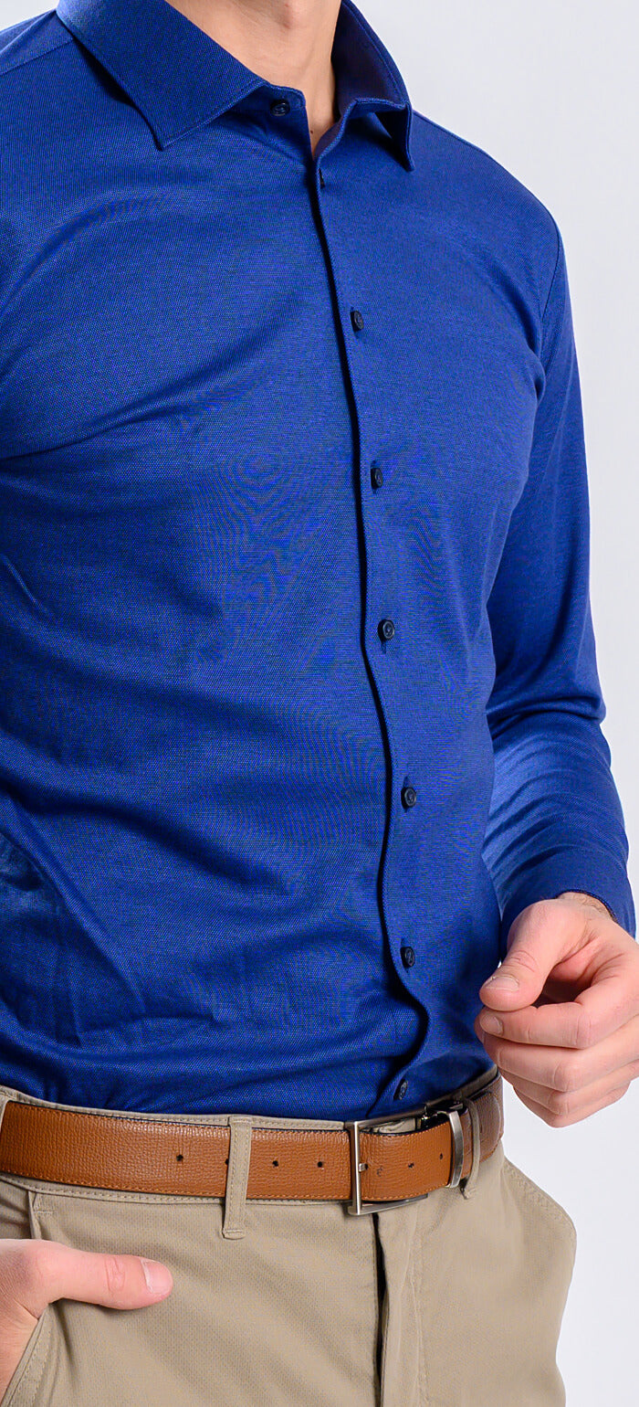 Kráľovská modrá strečová Extra Slim Fit košeľa s nekrčivou úpravou