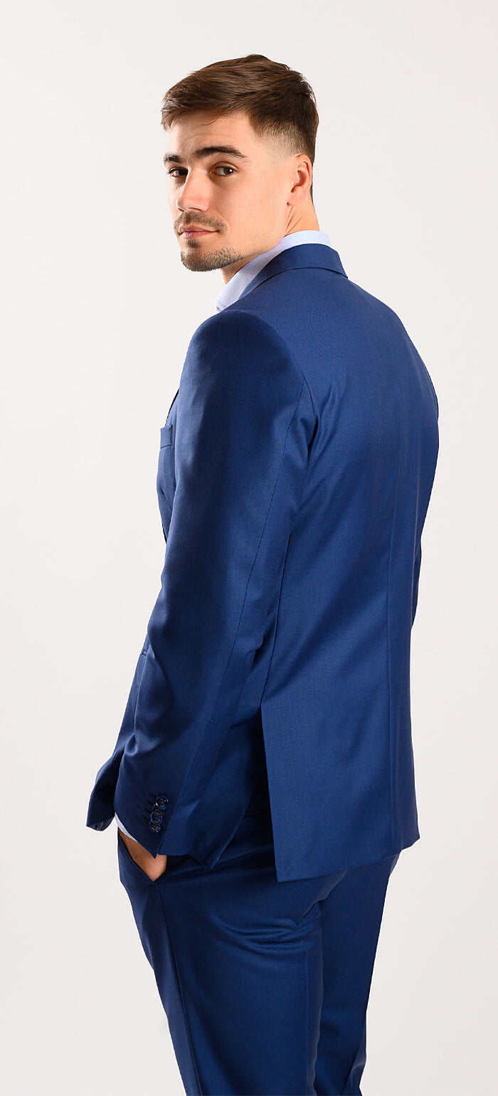 Kráľovsky modrý vlnený Slim Fit oblek