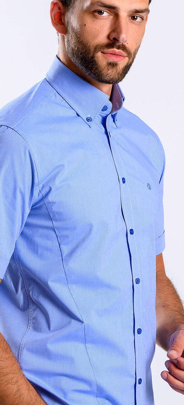 Modrá Extra Slim Fit košeľa s krátkym rukávom