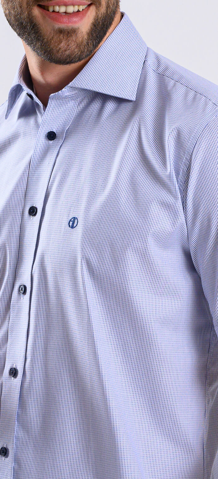 Blue Slim Fit Short Sleeve Shirt with Fine Pattern