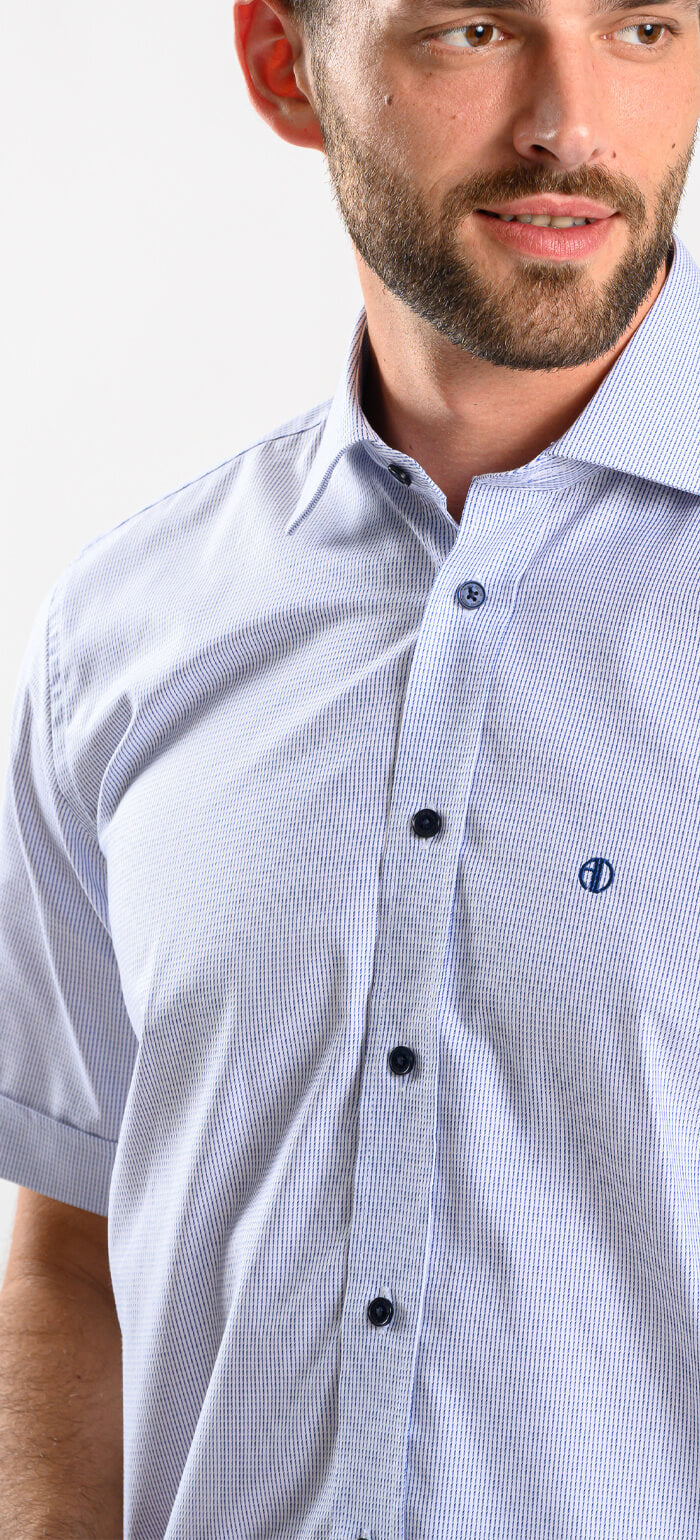 Blue Slim Fit Short Sleeve Shirt with Fine Pattern