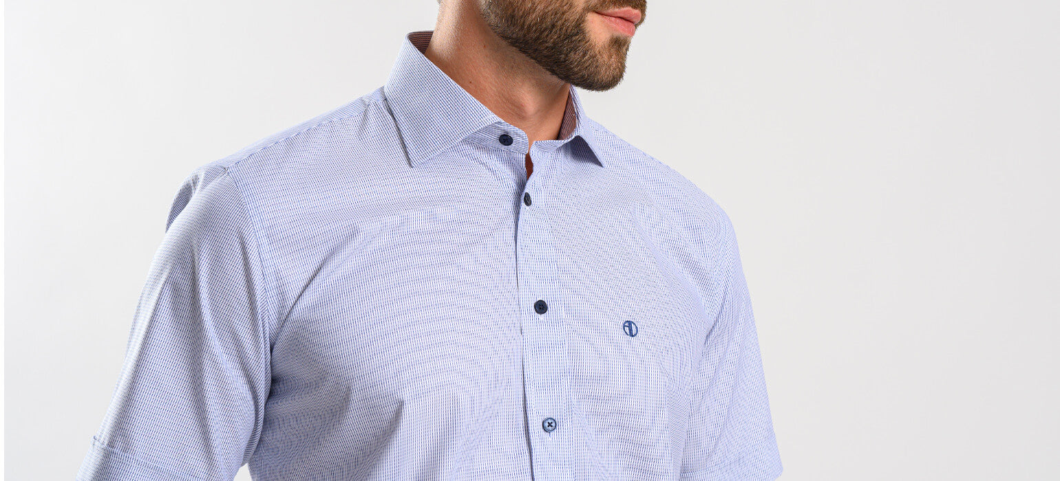 Blue Slim Fit Short Sleeve Shirt with Fine Pattern