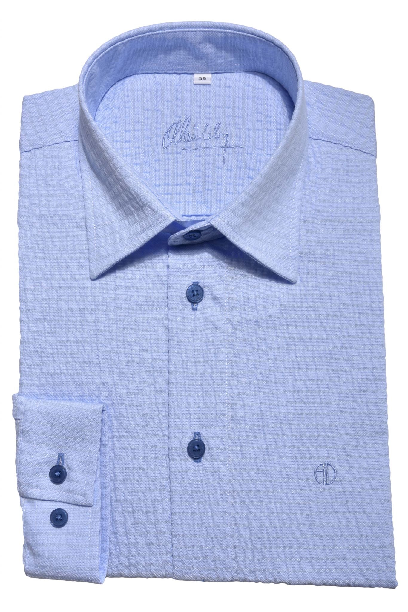 Blue Slim Fit Crepe Shirt