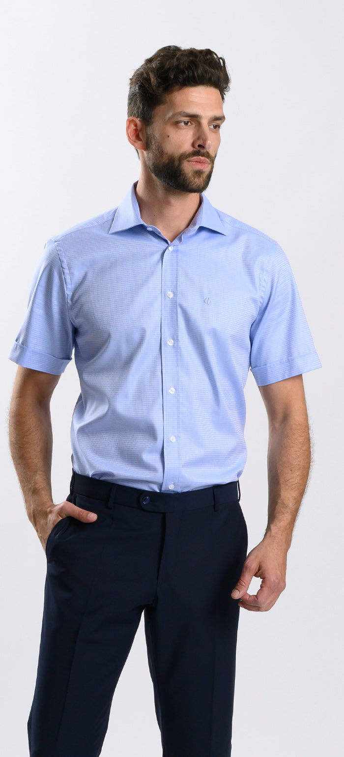 Modrá vzorovaná Slim Fit košeľa s krátkym rukávom