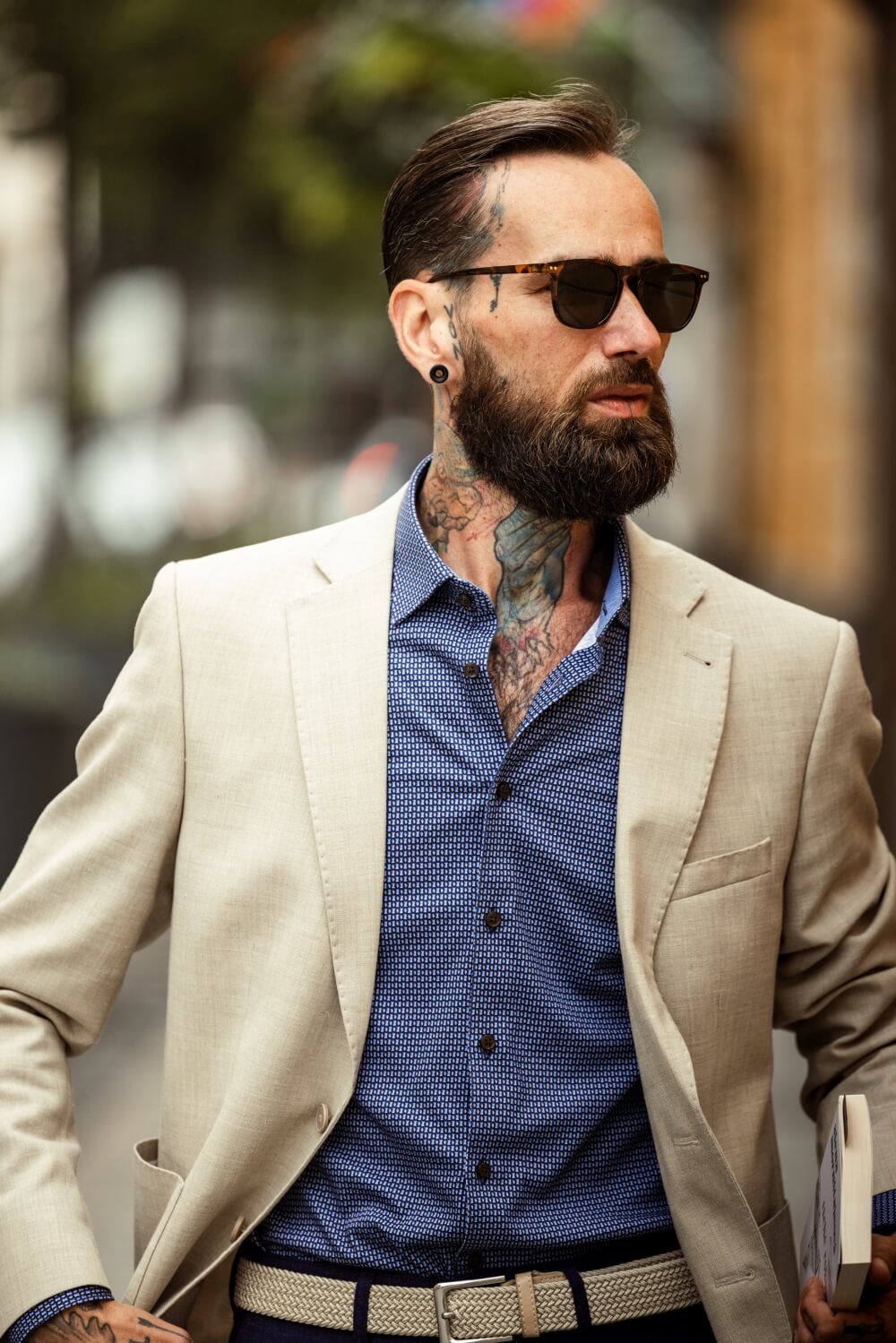 Blue patterned stretch Extra Slim Fit shirt with anti-wrinkle treatment