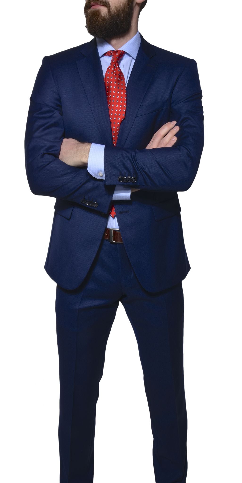 Modrý vlnený Slim Fit oblek