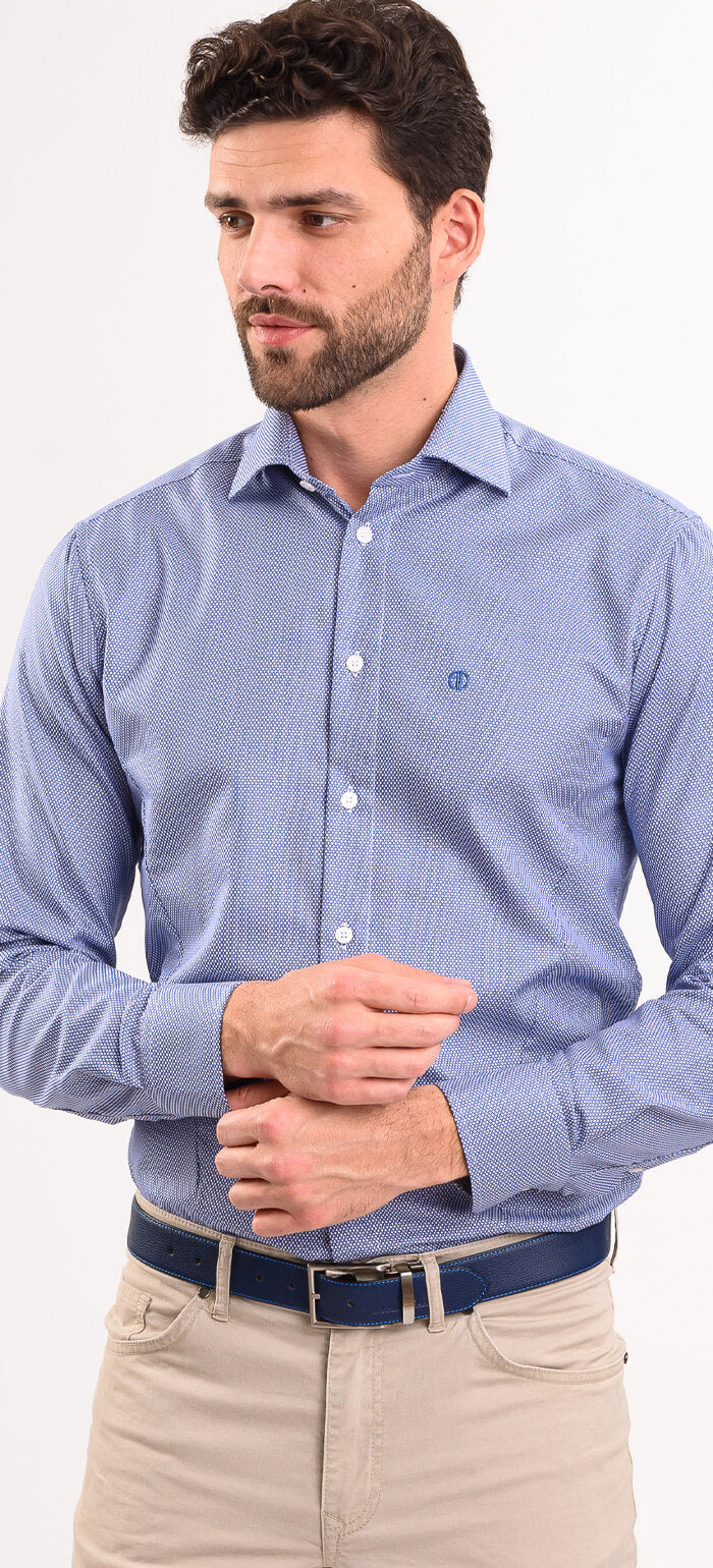 Navy Blue Extra Slim Fit Shirt with White Oval Pattern