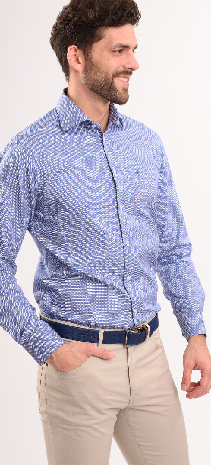 Navy Blue Extra Slim Fit Shirt with White Oval Pattern