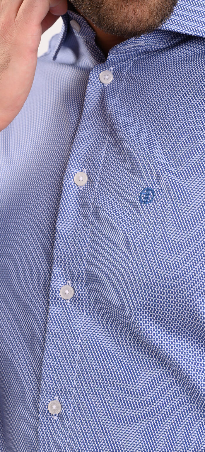 Navy Blue Extra Slim Fit Shirt with White Oval Pattern