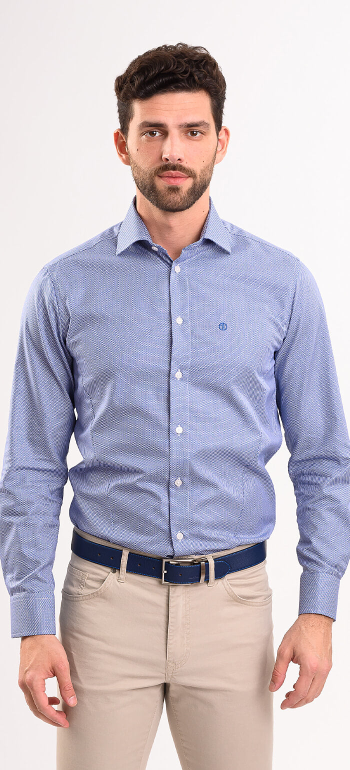 Navy Blue Extra Slim Fit Shirt with White Oval Pattern