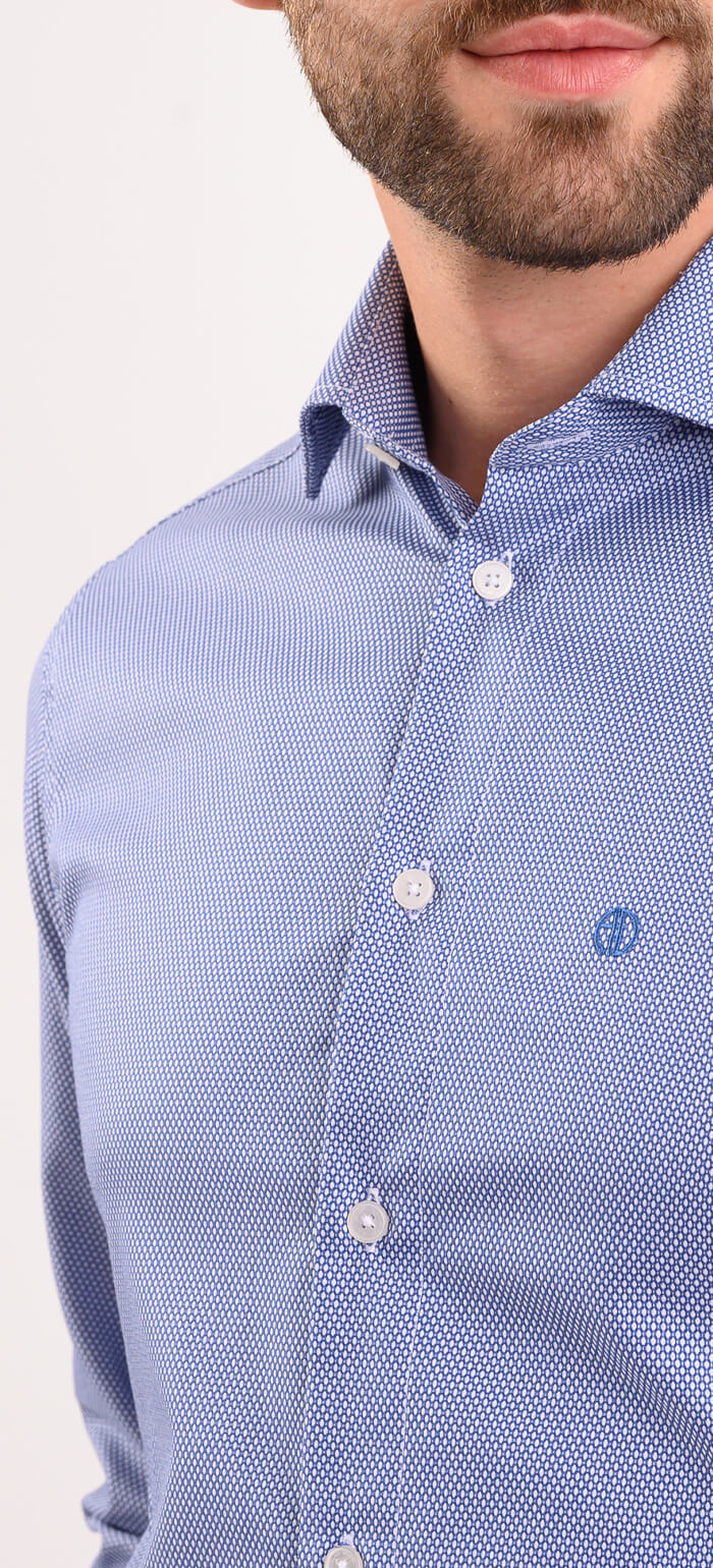Navy Blue Extra Slim Fit Shirt with White Oval Pattern