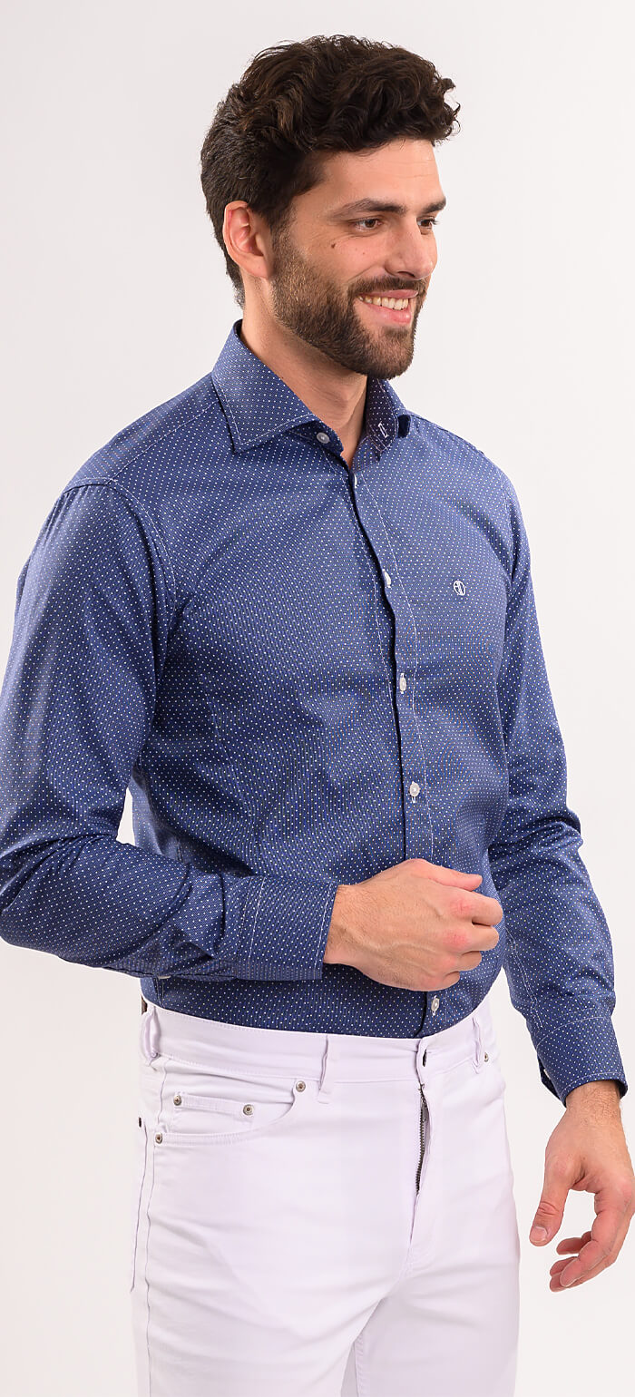 Navy Blue Extra Slim Fit Shirt with White Polka Dots