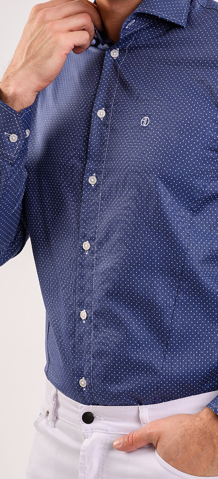 Navy Blue Extra Slim Fit Shirt with White Polka Dots