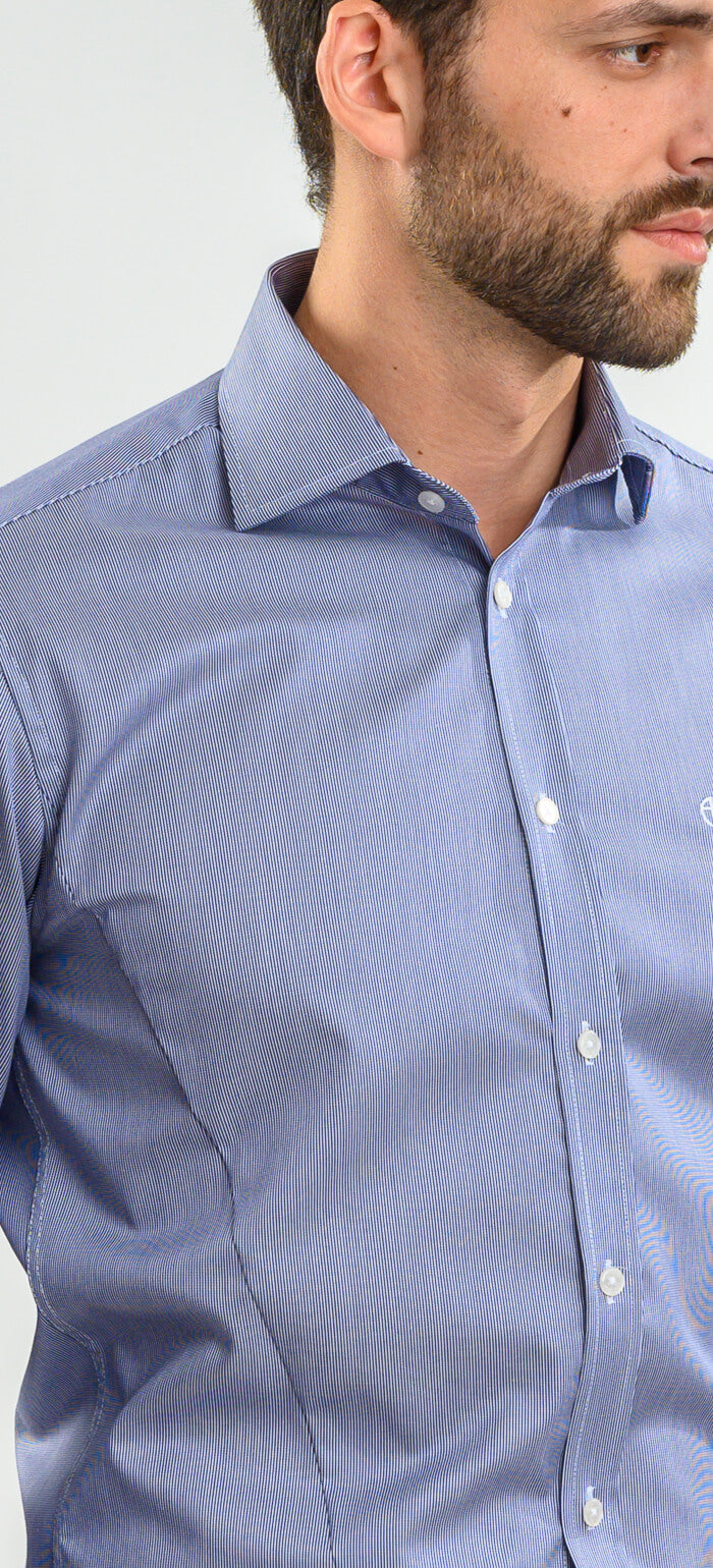 Navy Blue Extra Slim Fit Shirt with White Stripes