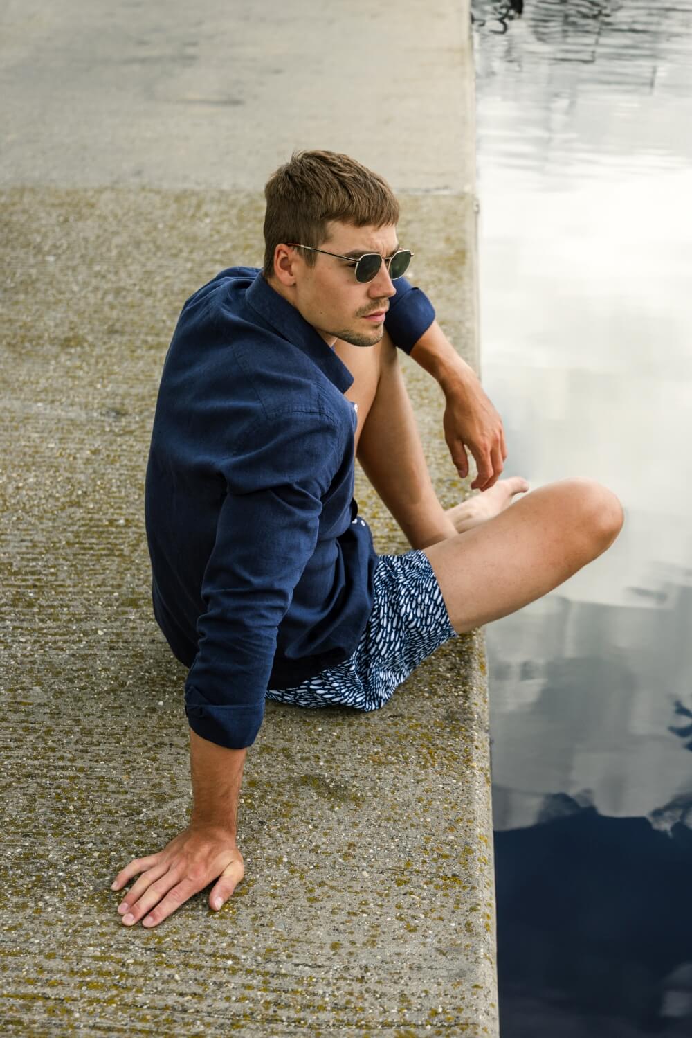 Navy Blue Extra Slim Fit Linen Shirt