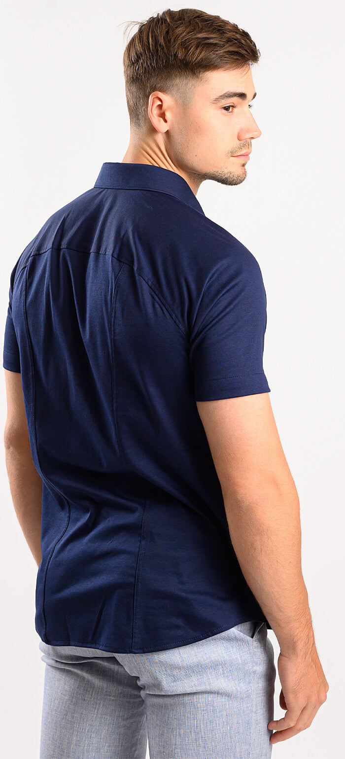 Navy Blue Stretch Extra Slim Fit Short Sleeve Shirt