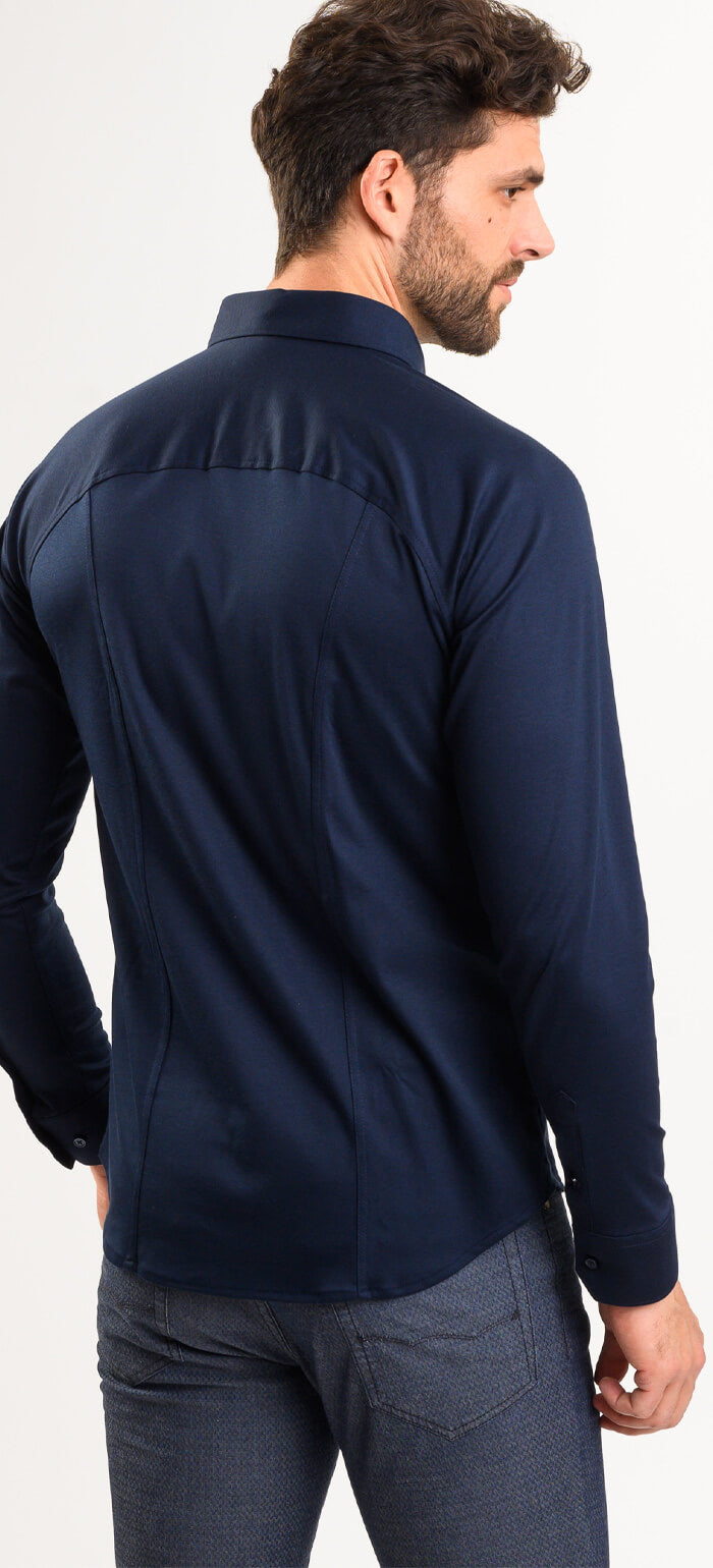 Navy Blue Stretch Extra Slim Fit Shirt with Anti-Wrinkle Treatment