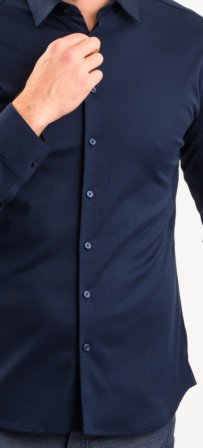 Navy Blue Stretch Extra Slim Fit Shirt with Anti-Wrinkle Treatment