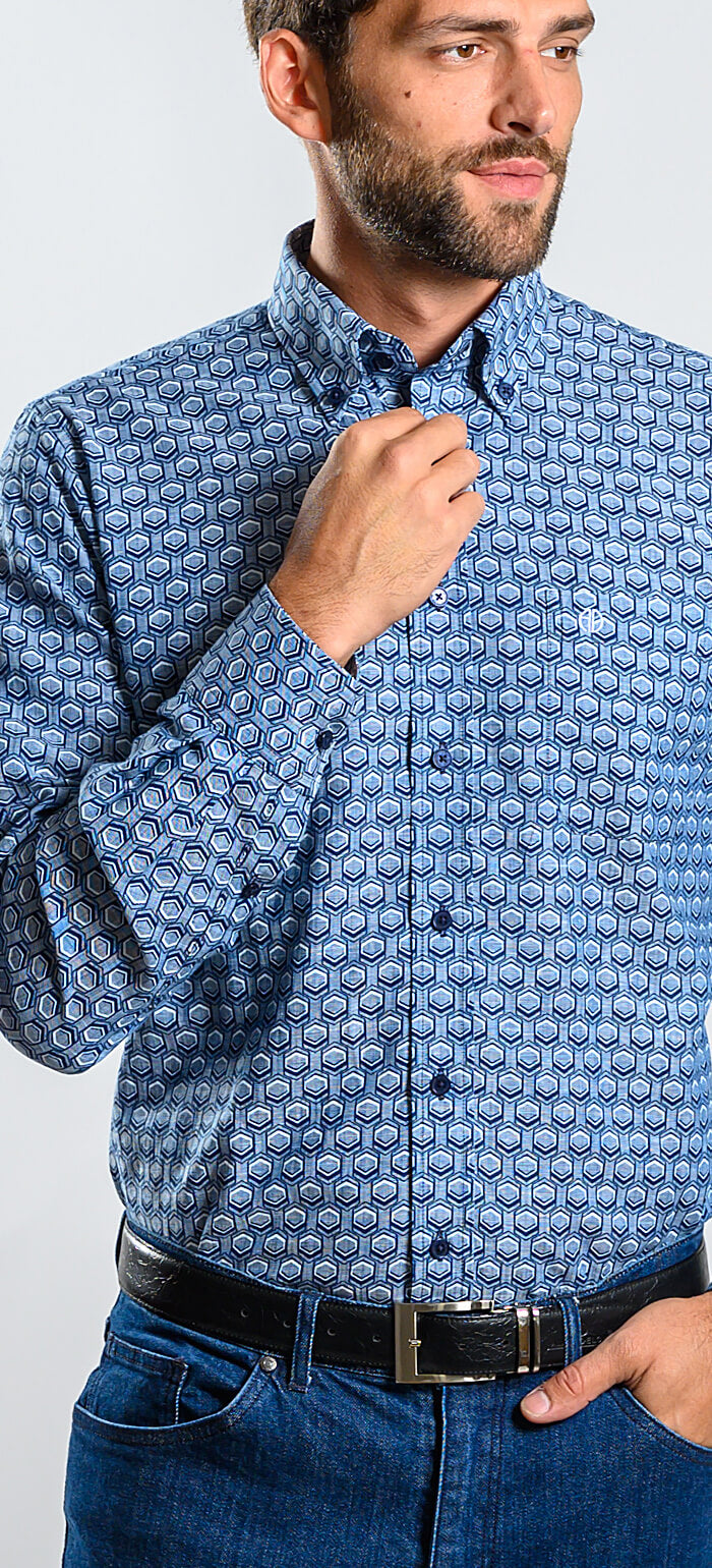 Navy blue patterned Slim Fit shirt