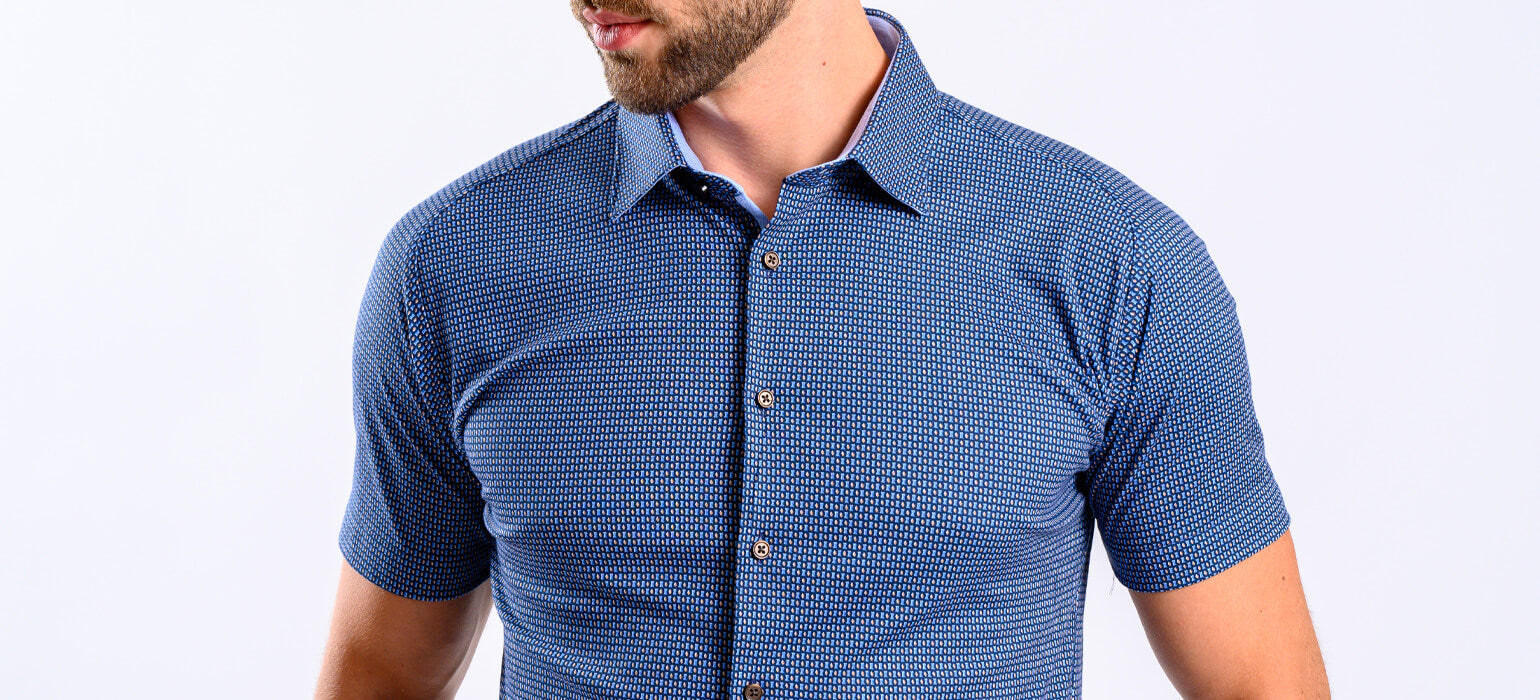 Navy Blue Patterned Stretch Extra Slim Fit Short Sleeve Shirt