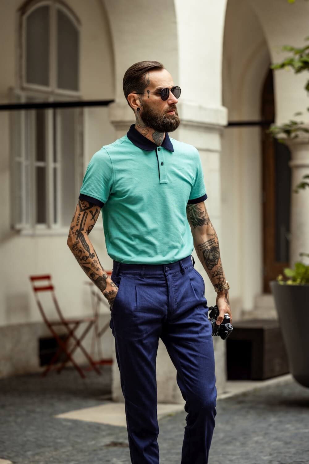 Navy blue linen trousers