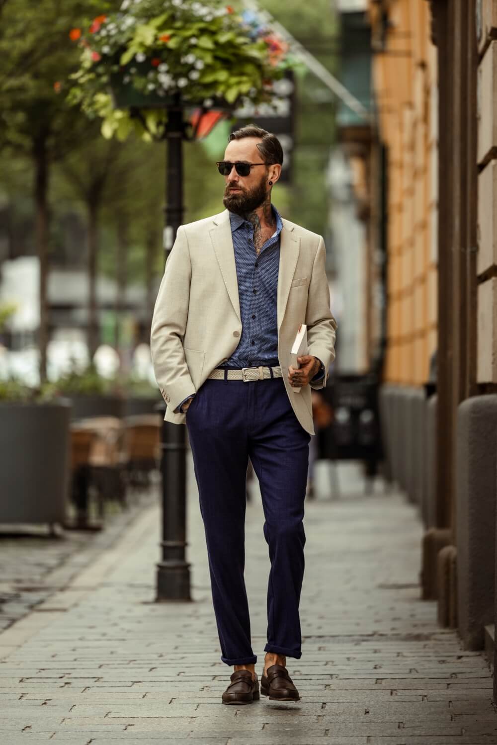 Navy blue linen casual pants