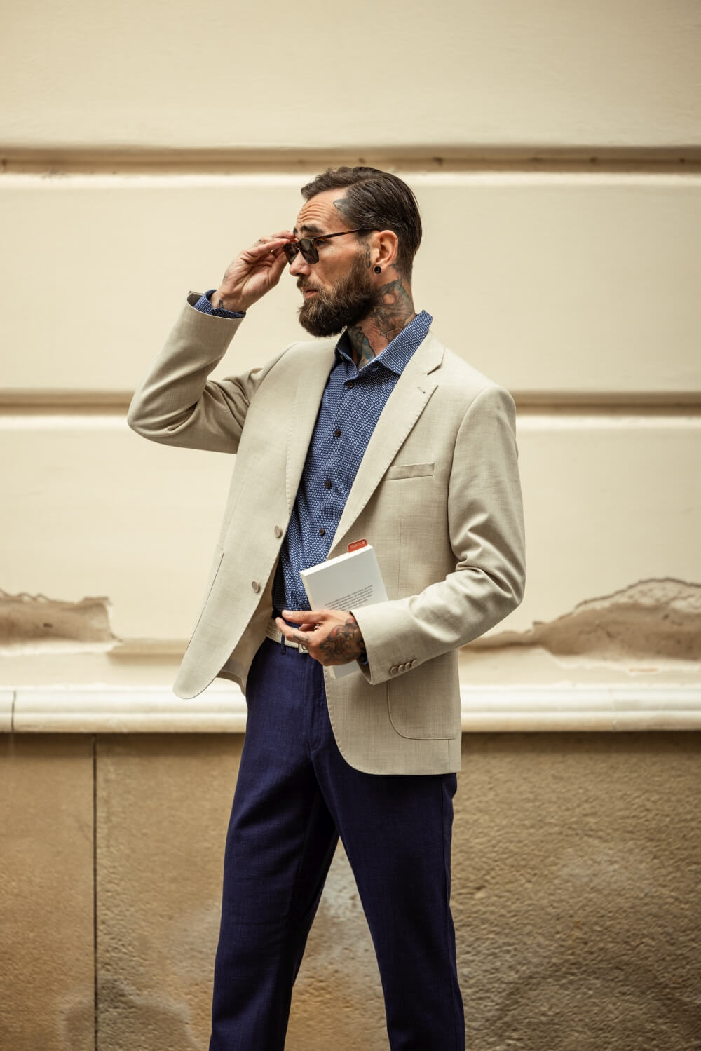 Navy blue linen casual pants