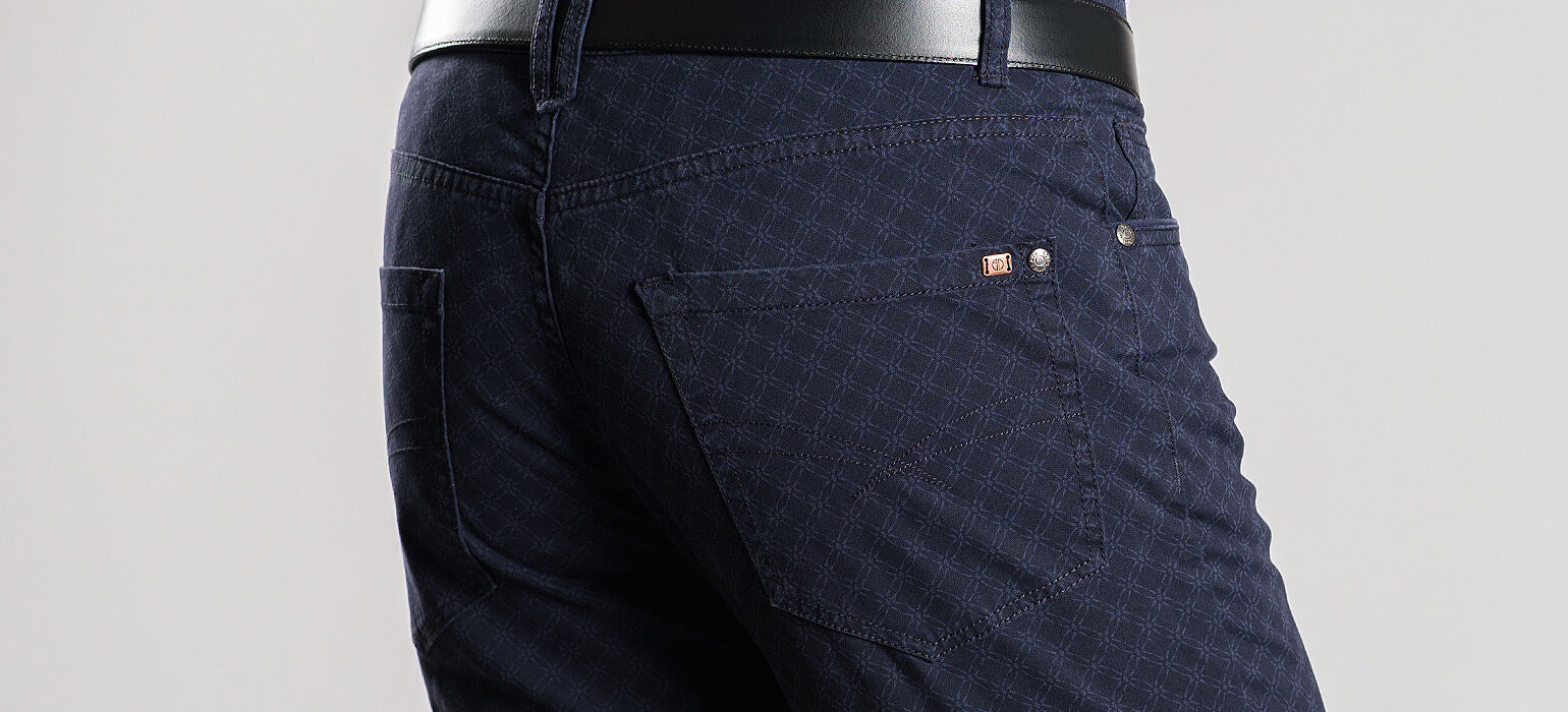 Navy blue patterned trousers
